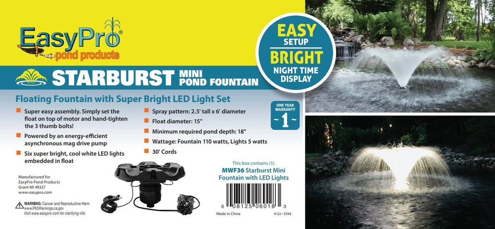 EasyPro MWF36 Starburst Floating Fountain Kit w/ 6 White LED Lights