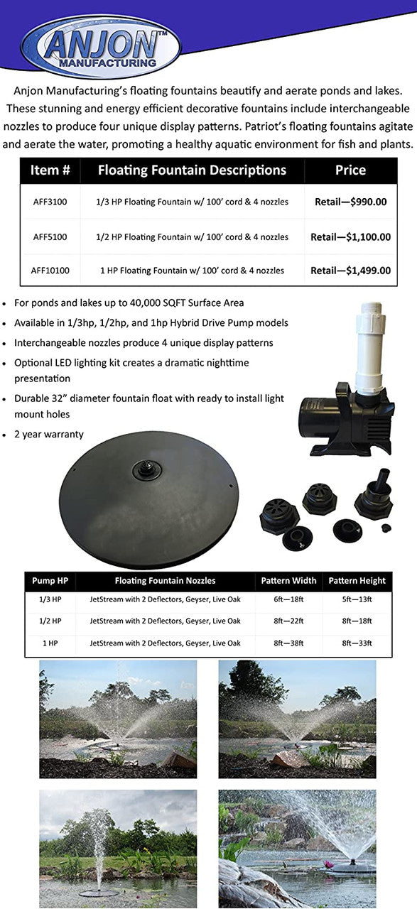 Anjon Floating Fountain Aerator
