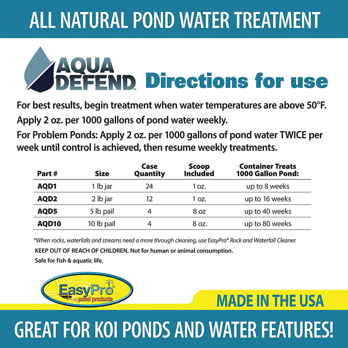 EasyPro Aqua Defend Natural Beneficial Bacteria Pond Treatment