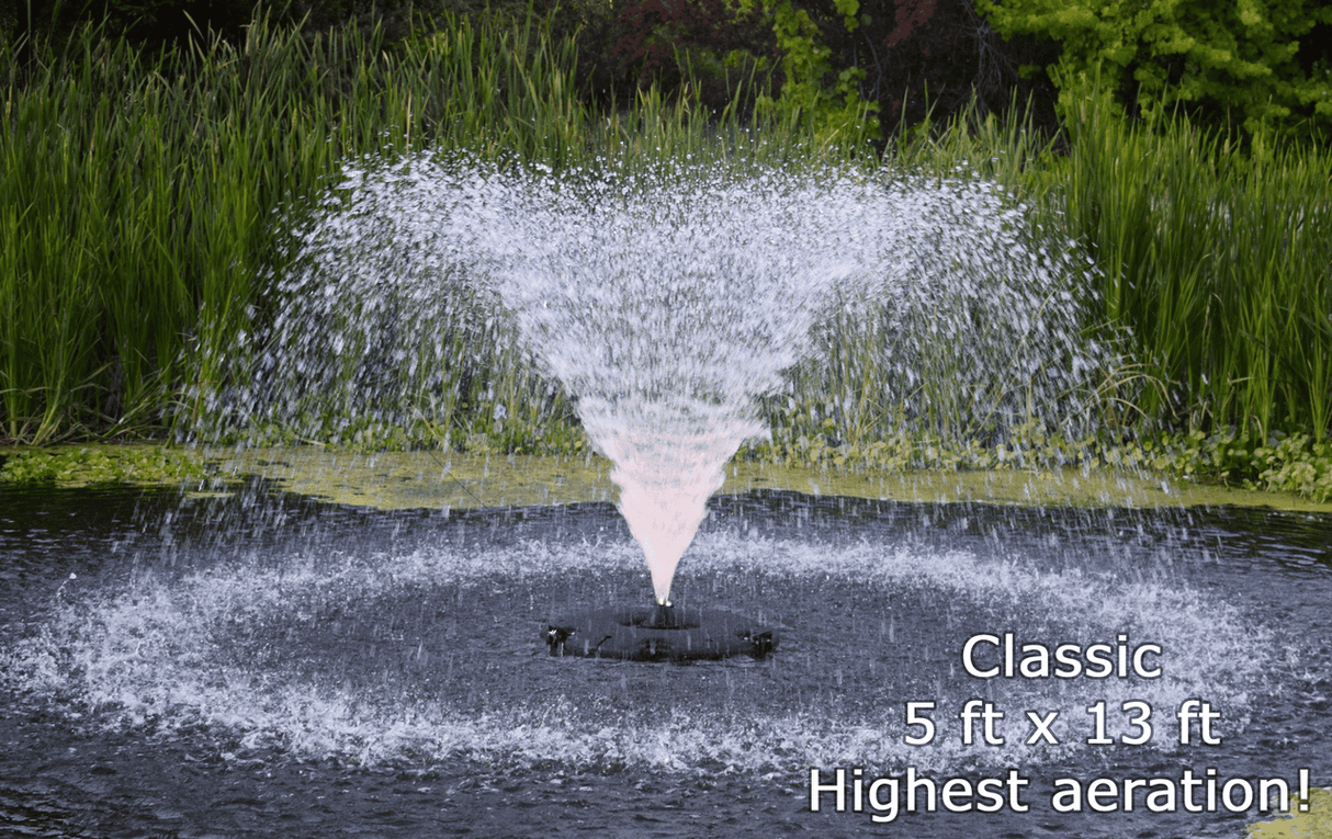 Custom Pro FT 14000 Floating Pond Fountain and Aerator Kit w/ 100, 150 or 200 Cord
Classic V-Shape Nozzle Pattern