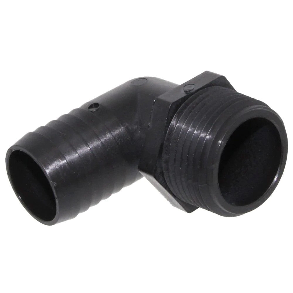 Elbow -3/4" Barb x 3/4" MNPT - Black Polypropylene (Metric)
