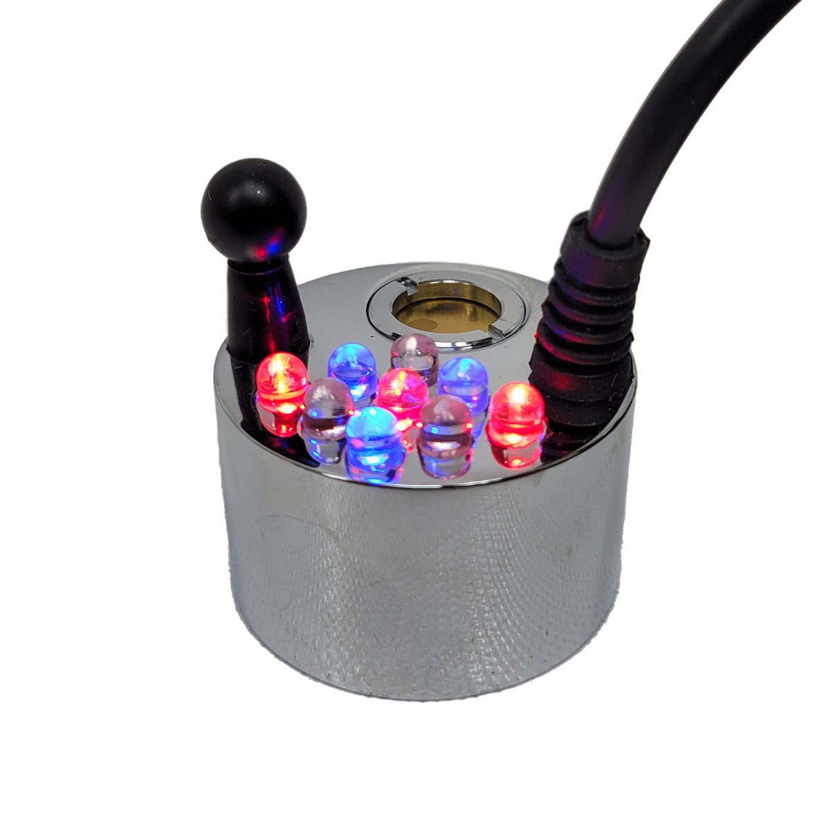 Rainbow LED Fogger with 8 color modes, adjustable speed, and independent on/off switch for LEDs & Fogger.