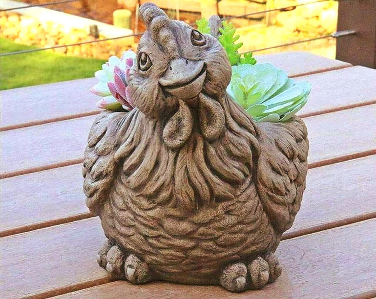 HOOT the OWL & HANNAH the HEN Cast Stone Flower Planters for garden
