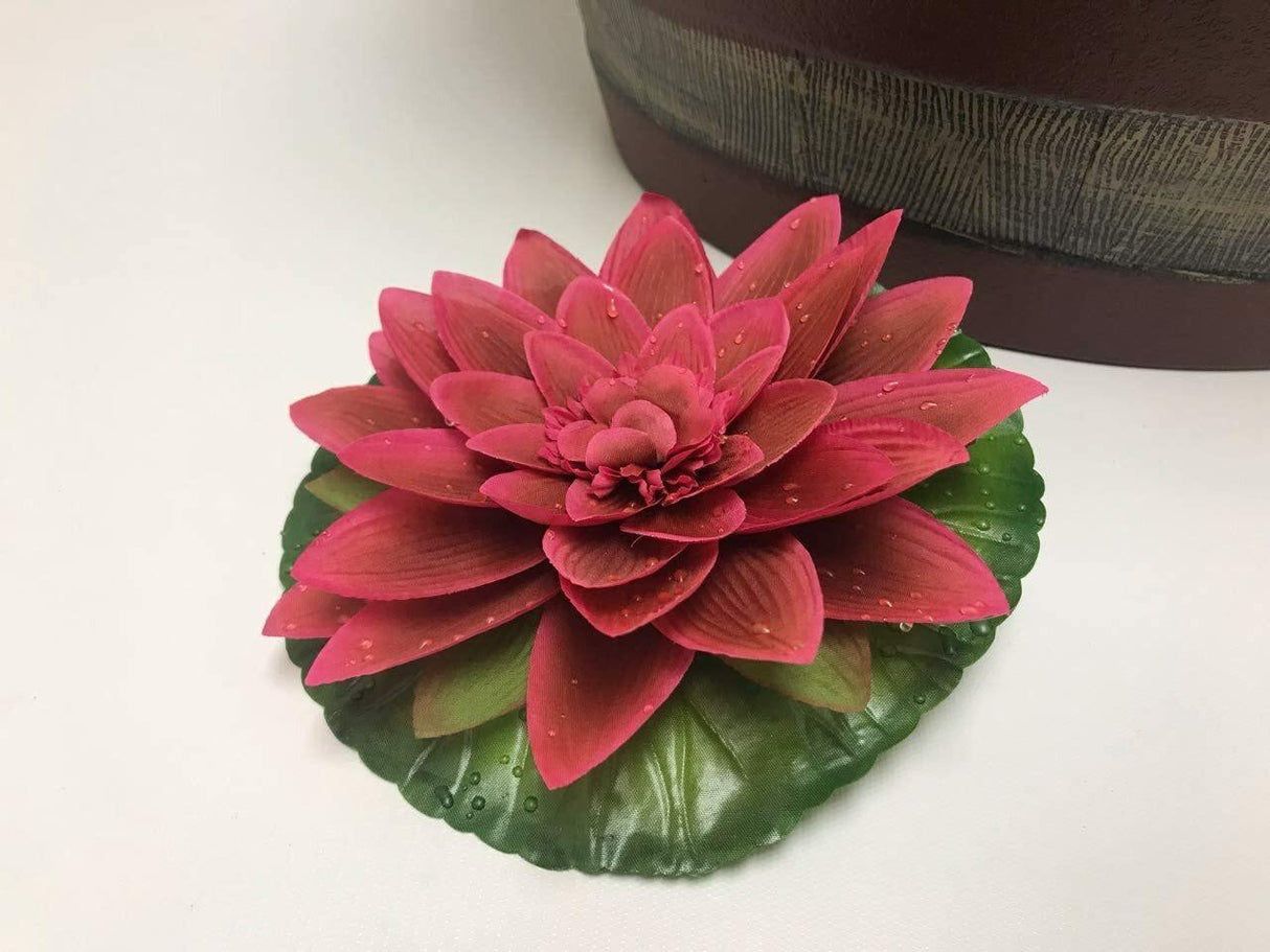 Custom Pro Faux Resin Whiskey Barrel Liner - Includes Dragonfly/Frog Pot Hangers, Red Silk Water Lily and Baby Duckling