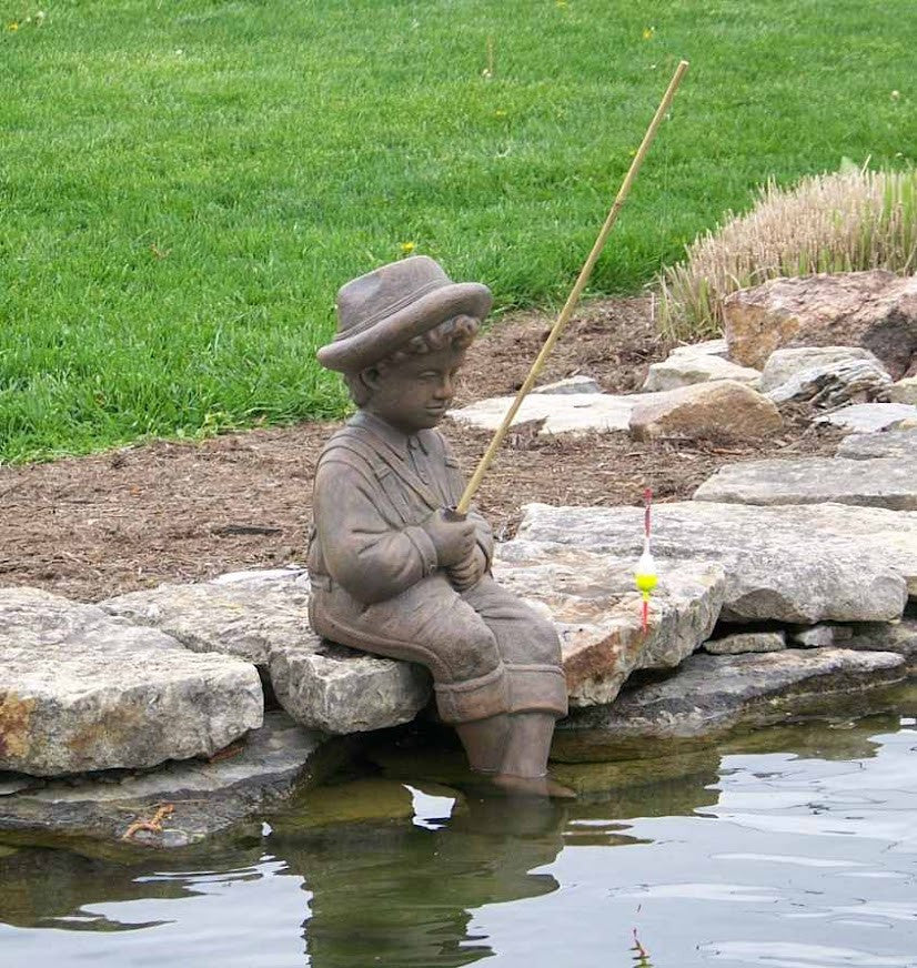 Fishing Boy Cast Stone Statue - Legs in Pond