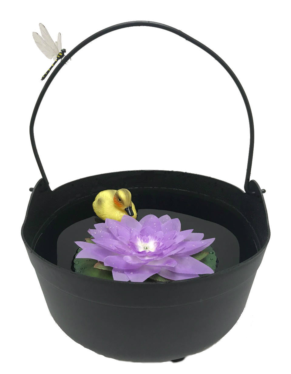 Green Vista Mini Aquatic Garden w/ Dragonfly, Baby Duck and Purple Silk Lily Decor