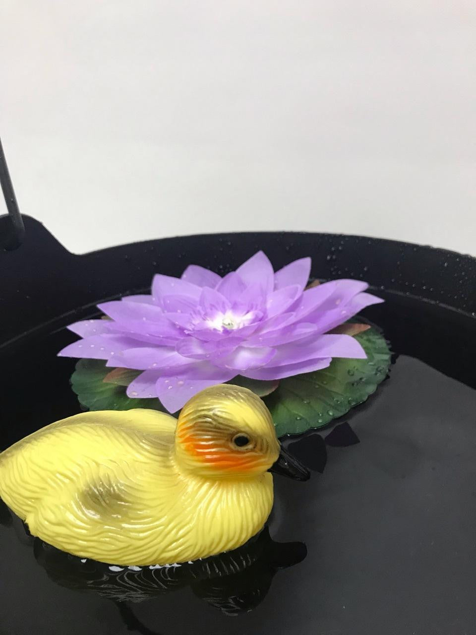 Green Vista Mini Aquatic Garden w/ Dragonfly, Baby Duck and Purple Silk Lily Decor