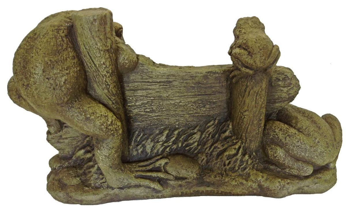 Massarellis Welcome Sign with Frogs and Lily Pads - Cast Stone Statue- 12.25 x 21.5