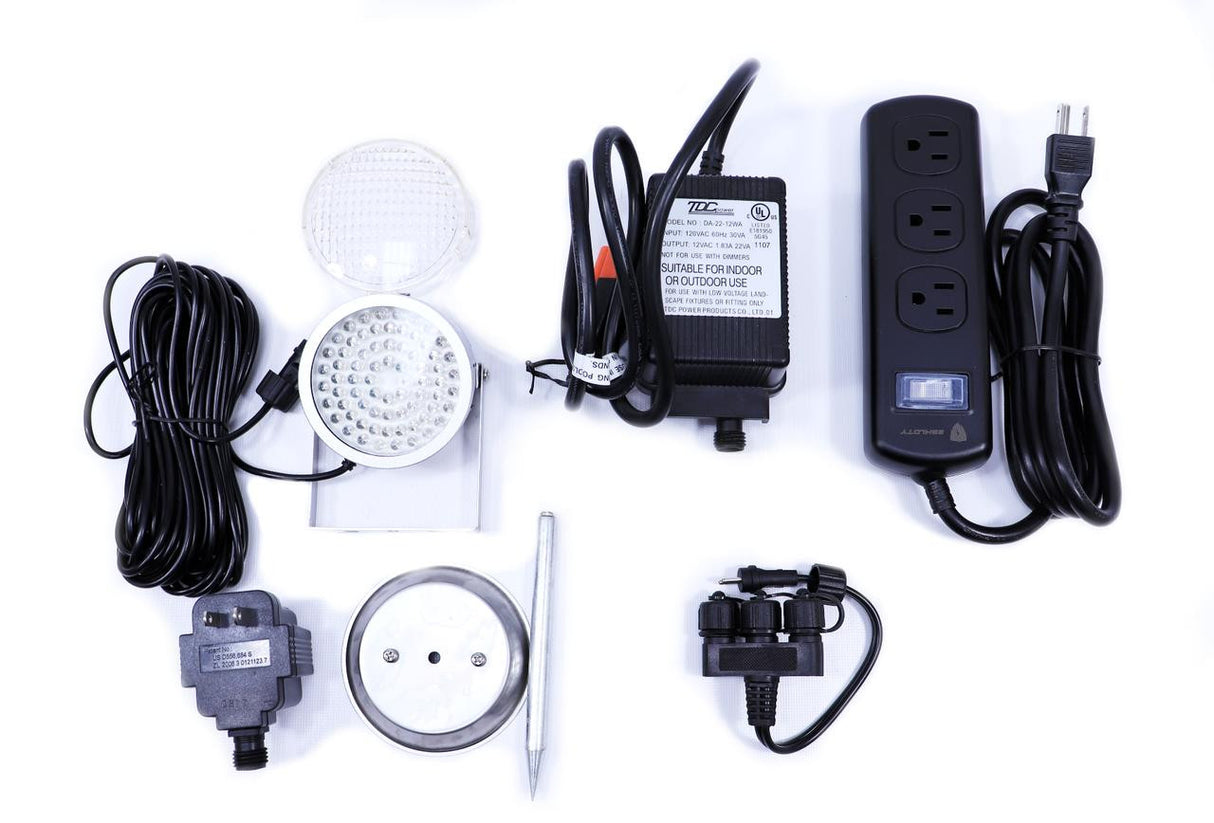 Ocean Mist Synchronized 72 LED Spotlight - 3-Pack w/ Transformer, Splitter, and Outdoor Power Strip