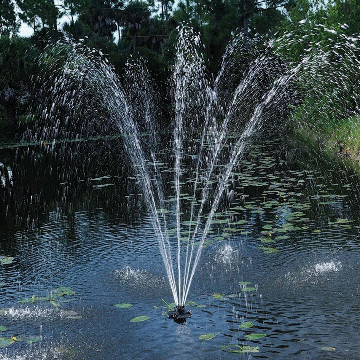 Pond Boss Floating Fountain with Lighting demo in a pond
