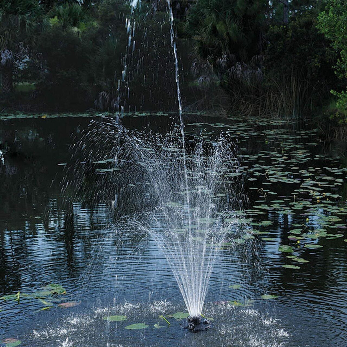 Pond Boss Floating Fountain with Lighting demo in a pond