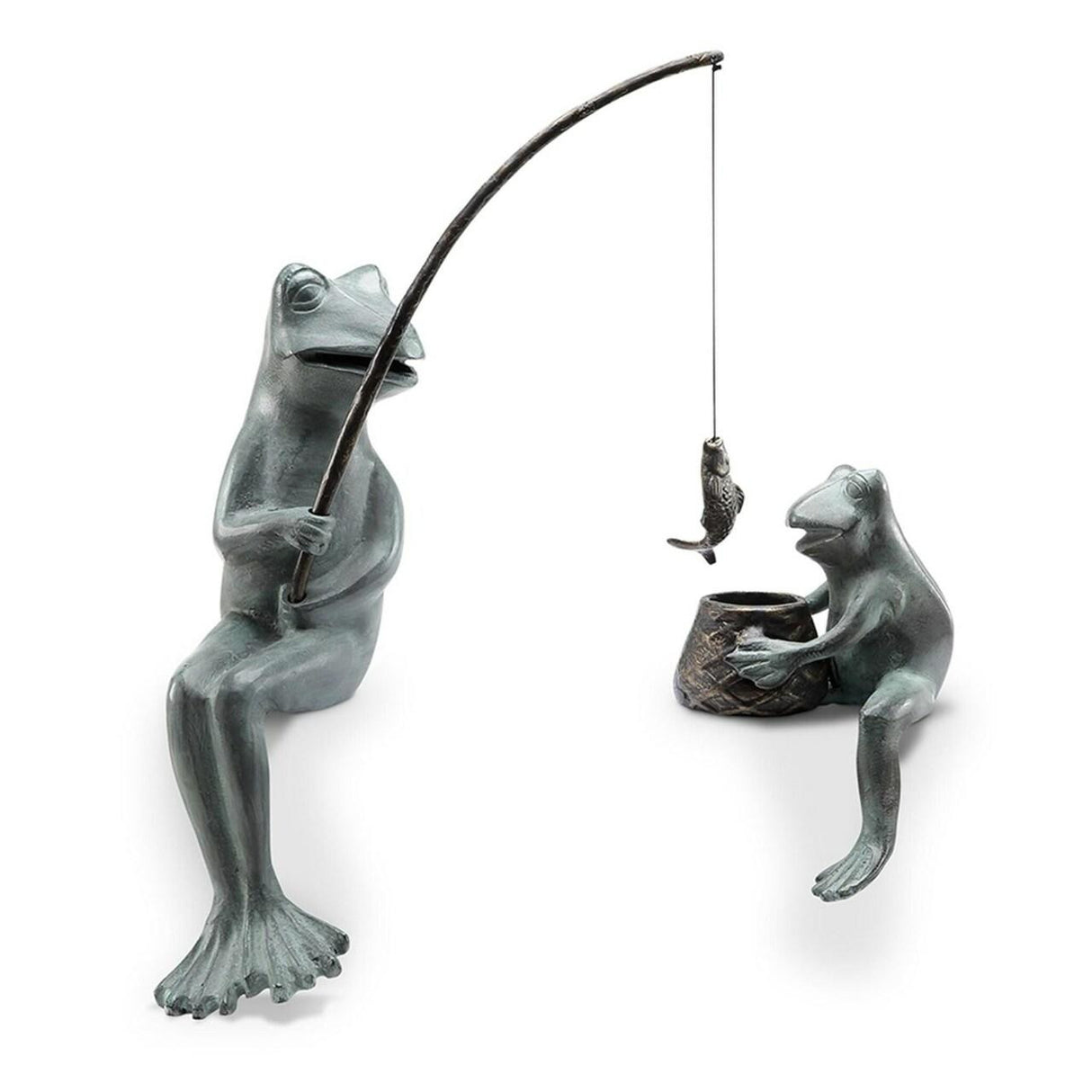 Fishing Frog Papa and Son Sculpture