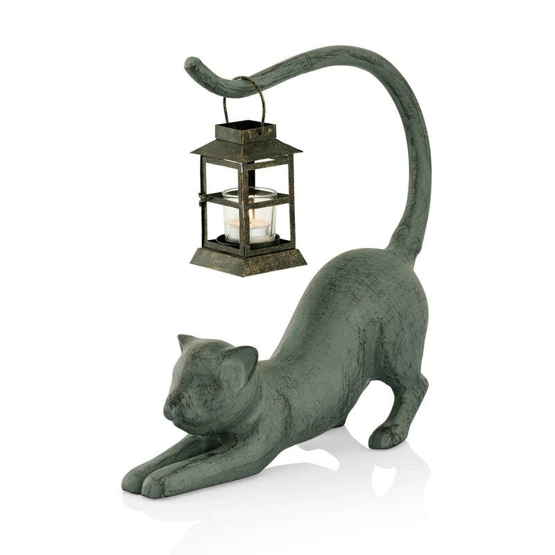 Keith the Kitty Cat w/Lantern Metal Garden Sculpture