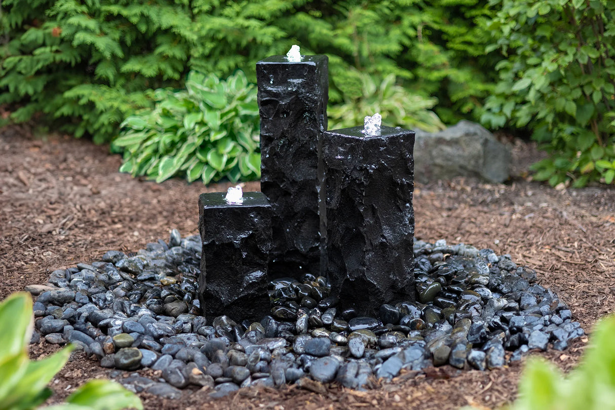 EasyPro - Ebony Basalt Fountain Column kit - 12", 18" and 24" w/ 48" basin, 1000gph pump, plumbing & light rings- HBC3PSL