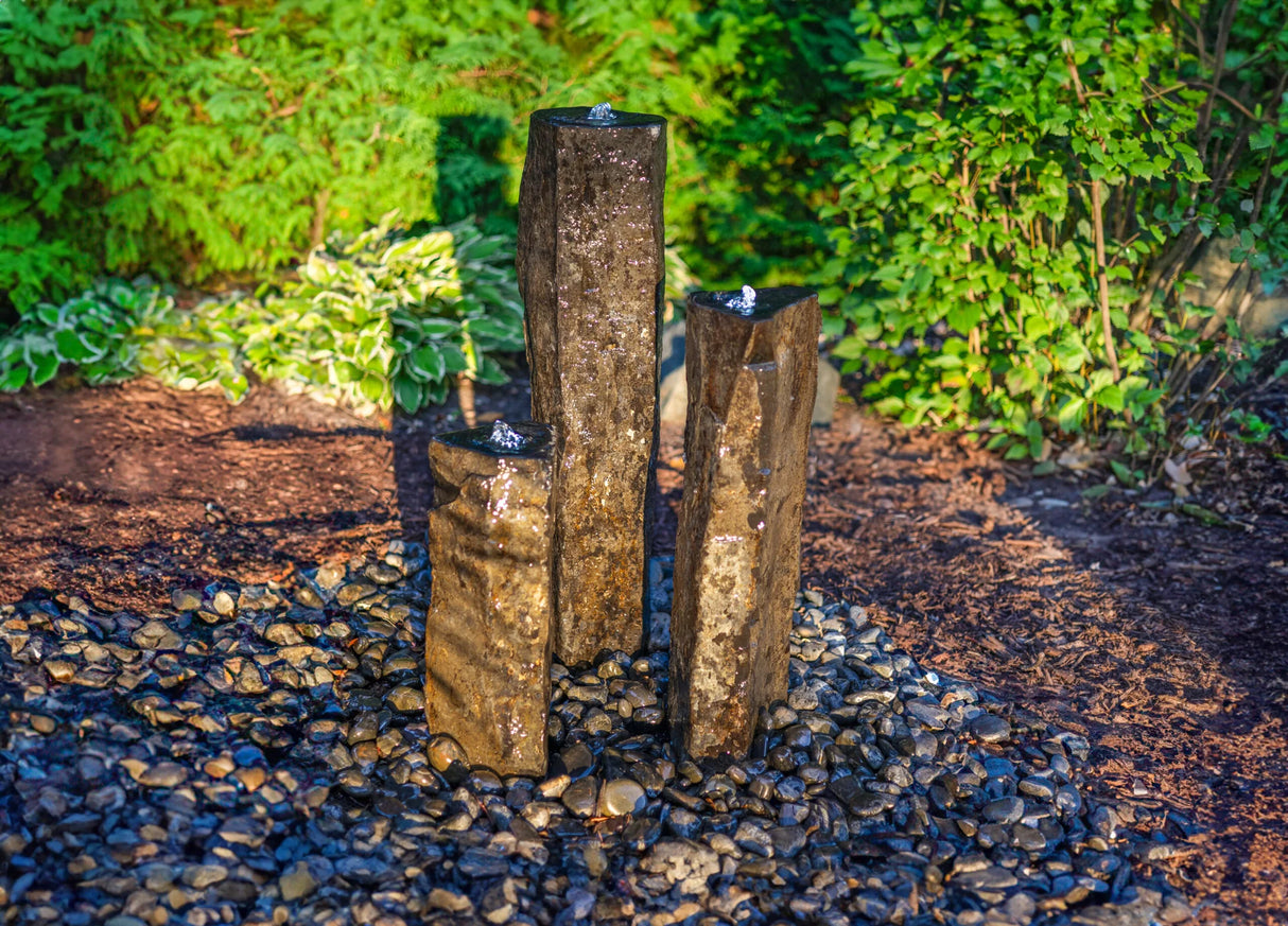 Easy pro - 3 Polished Top Basalt Column kit - 20", 27" and 35" w/ 48" basin, 1000gph pump & light rings