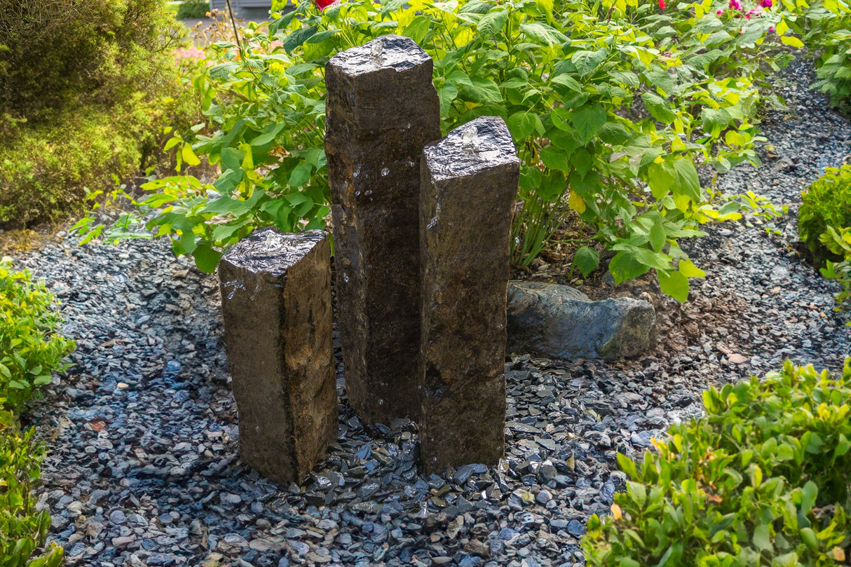 Easy Pro - 3 Natural Top Basalt Column kit - 20", 27" and 35" w/ 48" basin, 1000gph pump & light rings