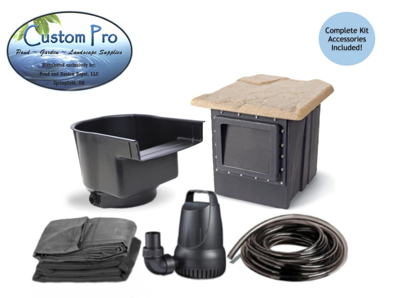Custom Pro Complete Pond Kit w/ Waterfall
