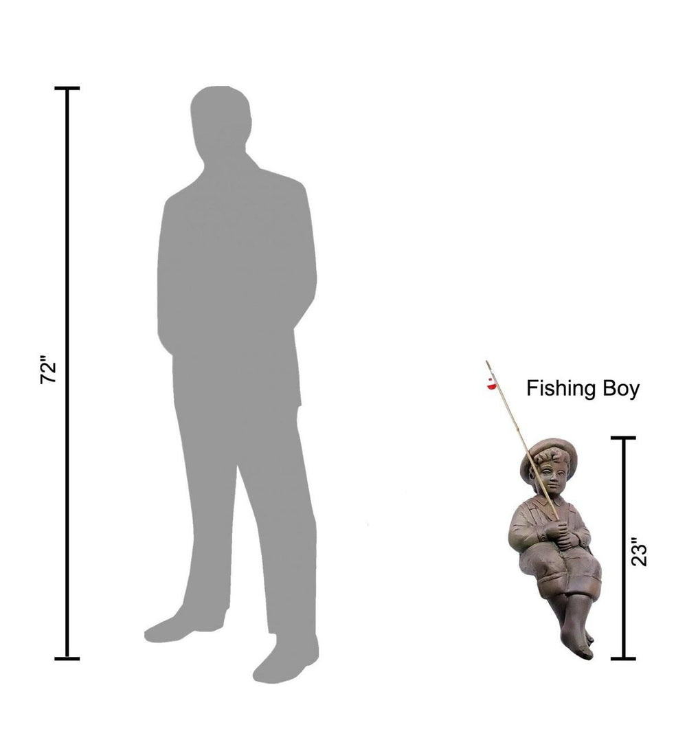 ceramics of little boy holding a fish pole for outdoors Cast Stone Fishing Boy & Girl Pond Garden Statues