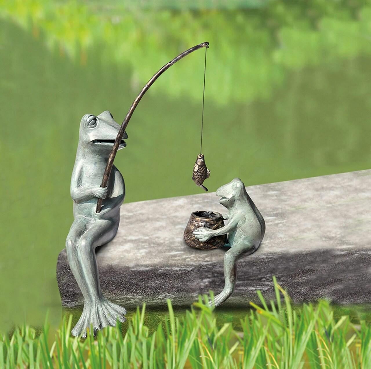 Papa and Son Fishing Frog Sculpture - Thumbnail 3