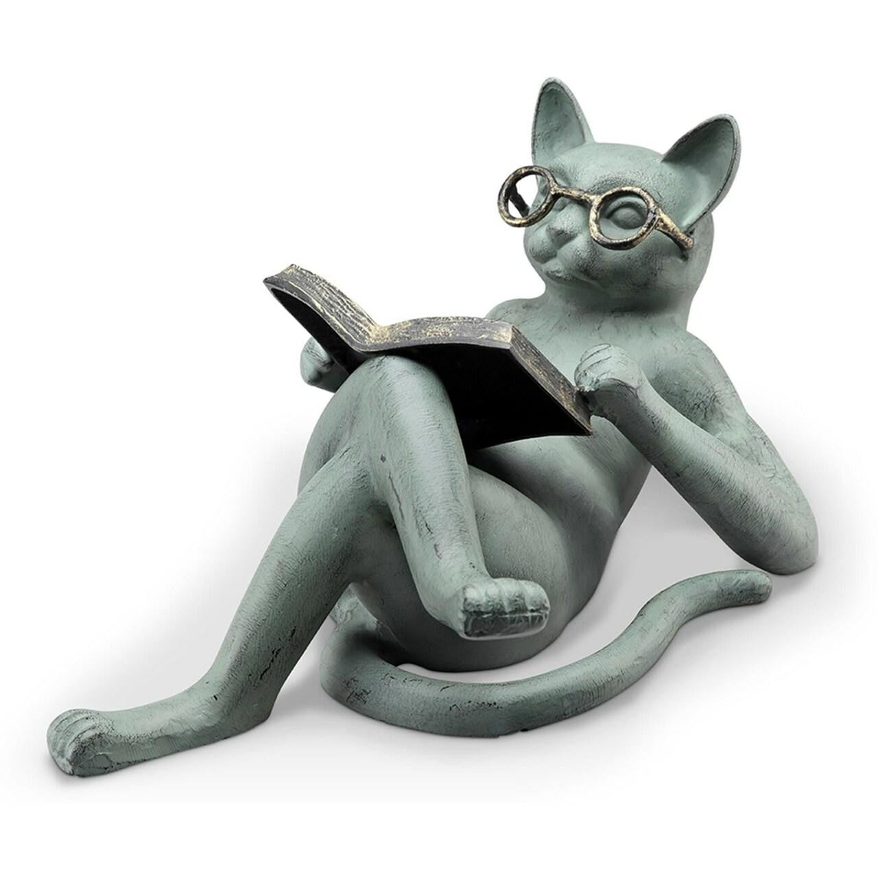 College Cat with Book Garden Sculpture